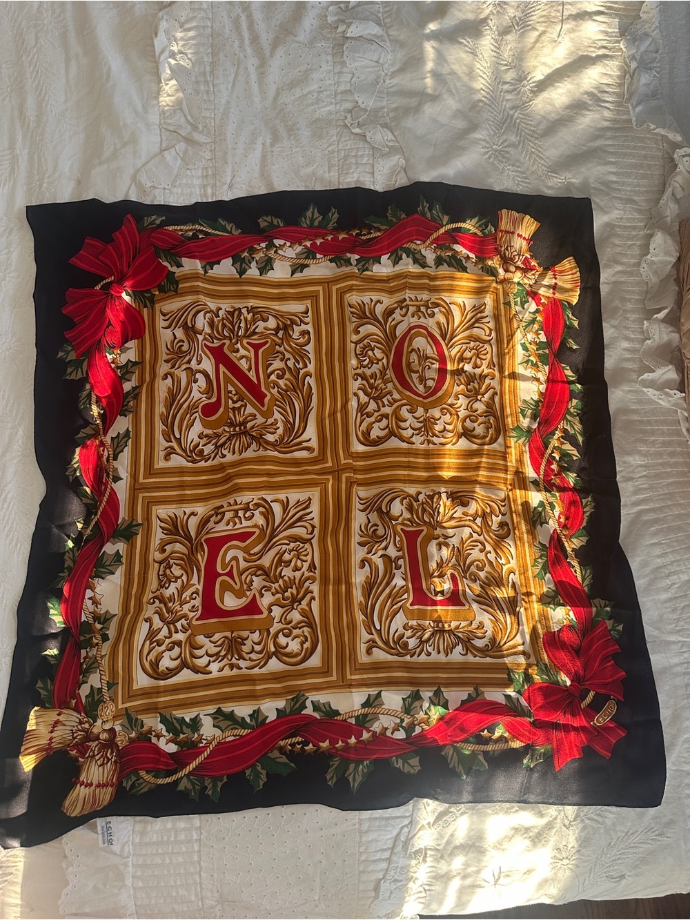 Echo 100% Silk Vintage NOEL Scarf - Black, Red & Gold
